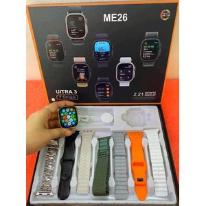 Ultra 3 ME26 Smart Watch, 2.21" Infinite Screen, Bluetooth Calls, Health Monitoring, 7 Interchangeable Straps, Multicolor