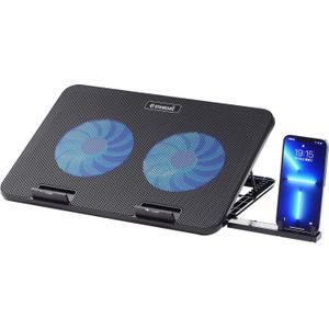 Standard مبرد لابتوب ICE-02 بمروحتين 125 مم وإضاءة LED زرقاء، حامل قابل للتعديل 5 مستويات، منفذا USB وحامل هاتف