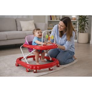 Kid Happy Steps Baby Walker with Hanging Toys, Activity Tray, 8 Wheels, Comfortable Seat & 360° Movement – Red
