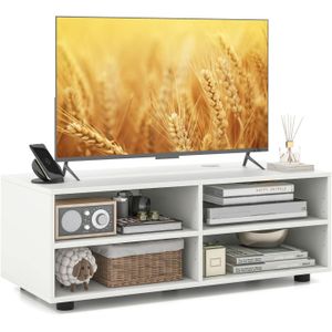 COSTWAY TV Stand Cabinet for TVs up to 40"/55", Wooden Media Entertainment Center with Storage Cubes and Adjustable Shelves, TV Unit Console Table for Living Room Bedroom (White, 4 Cubes)