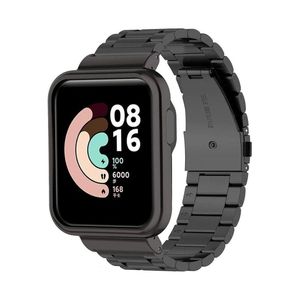سوار ساعة من الفولاذ المقاوم للصدأ 2 في 1 مع جراب معدني مغناطيسي لساعة Xiaomi Mi Watch Lite / Redmi Watch، جراب حماية معدني (أسود)