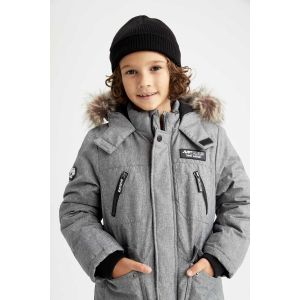 Defacto Boy Hooded Regular Fit Coat/Parka - Anthra