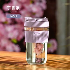 Water Bottles Glass Cup With Lid And Straw Tea Cup 420ML Milk