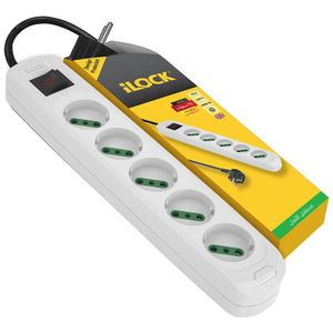 iLOCK كابل كهرباء متعدّد المنافذ - 5 شوكو - USB نوع A+A - بطول 1.5 متر - أبيض