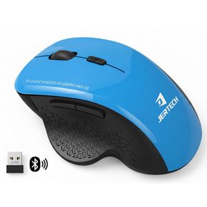 Jertech W500 Wireless Mouse – Dual Mode Bluetooth & 2.4G – Silent Click – Rechargeable USB-C – 2400 DPI – 6 Buttons – Ergonomic for Office & Casual Gaming – blue 