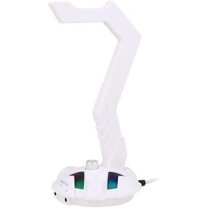c-HS2 Headphone Stand with USB 7.1 Sound Card, RGB LED Lights, and Volume Control Button, 30 x 10 x 10 cm, White