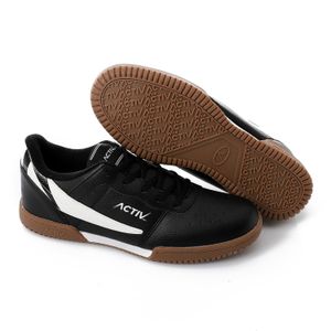 Activ Leather Low Cut Sneakers Black & White With Brown Rubber Sole