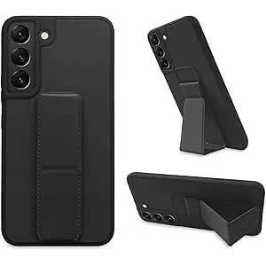 جراب خلفي بحامل مغناطيسي للسيارة من السيليكون الناعم مع مسند أفقي ورأسي وحزام معصم يوفر حماية كاملة ضد بصمات الأصابع لموبايل سامسونج S22+