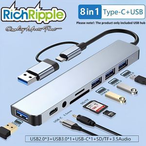 RichRipple 8-in-1 Dual Head Hub USB-C/USB 3.0  Transfer for iPad Laptop Aluminum Alloy