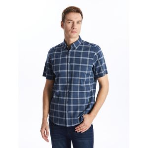 Regular Fit Short Sleeve Plaid Poplin Men's Shirt