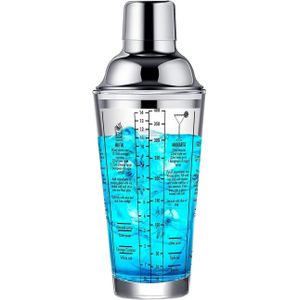 Glass Cocktail Shaker - 14oz Clear Bar Shaker with Measurements, Built-in Strainer and Seal for Martinis and Margaritas