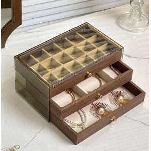 منظم أدراج أكريليك شفاف، 3 أدراج مع أقسام مخصصة وبطانة مخملية فاخرة، موفر للمساحة، لأدوات التجميل والمجوهرات