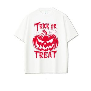 Halloween Trick or Treat T-Shirt, White, Pumpkin Graphic, Short Sleeve, Festive Theme