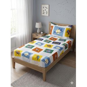 YARLIN طقم سرير قطن 100% من يارلن (ملاية سرير بأستيك لسرير مقاس 120 سم وغطاء وسادة بتصميم فضاء )