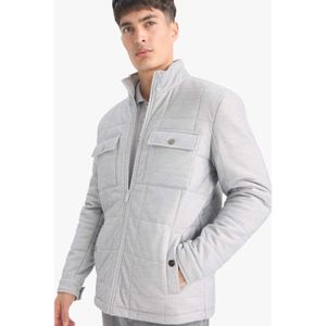 Defacto Warm Keeping Slim Fit Narrow Cut Stand Neck Lined Zipped Pocket Winter Puffer Combed Cotton Coat