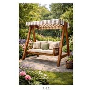 2-Seater Wooden Outdoor Porch Swing Bench with Canopy Weather-Resistant Wooden Garden Swing Chair for Patio & Yard