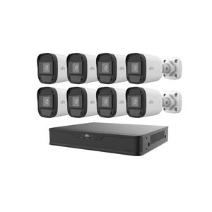 UNV KIT SURVEILLANCE SECURITY SYSTEM/XVR301-08G3 DVR 8-PORT UP TO 5MP & 8*UAC-B115-F28 5MP Fixed IR Bullet HD Analog Camera 