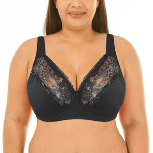 Lace Trim Full Coverage Cotton Wirefree Bra Plus Size 36 48 B C D