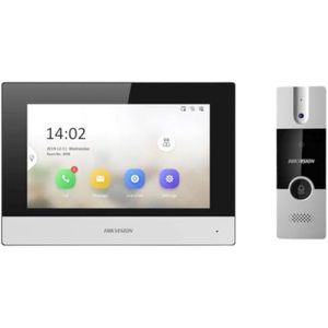 Hikvision جرس باب فيديو من هايكفيجين، شاشة ملونة 7 بوصة، تغطية واسعة الزاوية، مكبر صوت وميكروفون مدمج، خاصية إلغاء الصدى، مقاوم للماء والغبار، سلكي DS-KIS302-P، منفذ RJ-45، 1080p Full HD، متعدد الالوان