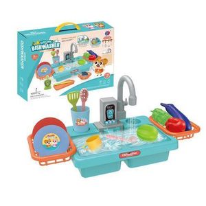 Electric Dishwasher Toy Set with Running Water, 19 Pieces