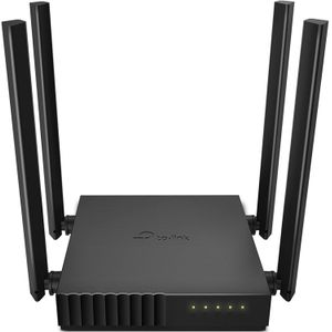 TP-Link راوتر واي فاي تي بي لينك ارشر سي 54 5 جيجاهرتز ثنائي الموجات ام يو و ام اي ام او راوتر انترنت لاسلكي متعدد الأوضاع 3 في 1 4 هوائيات خارجية مدى تغطية طويل - وظائف الحماية الأبوية - لون أسود AC1200