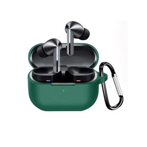 جراب سيليكون واقٍ لسماعات سامسونج جالاكسي بودز 3 وبودز 3 برو، مزود بحلقة مفاتيح لمنع الضياع (أخضر داكن).