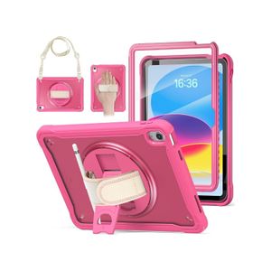 case for iPad (A16) 11th/10th Generation 11/10.9 inch 2025/2022,Rugged Shockproof Protective Cover with 360° Rotating Hand Strap/Stand,Screen Protector,Pencil Holder, pen, Pink