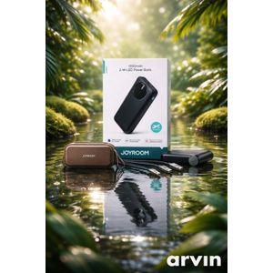 JOYROOM JR-PBF12 Power Bank 10000mAh 2.4A Fast Charging with Smart LED Digital Display Type-C Input and Output with Triple Output Ports Slim and Compact Portable Charger - Black