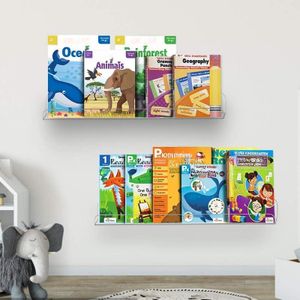 BEST MEDIA  4-Pack Transparent Acrylic Floating Wall Shelves a 38-1 cm Invisible Ledge Bookshelf and a Wall Mounted Kids Book Display Shelf- Modern - 4-Pack - Transparent