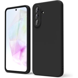 واقي هاتف Samsung Galaxy A36 من السيليكون السائل بحماية للكاميرا وبطانة من الألياف الدقيقة (أسود)