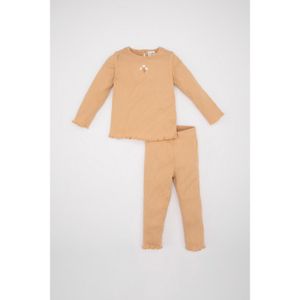 Defacto Baby Girl 2-Piece Set Floral Ribbed Cotton Long Sleeve T-Shirt Elastic Waist Bottom