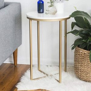 Stellar Stores Round coffee table Side table coffee table Nordic-style modern side end tea table with a marbling design for the living room or bedroom