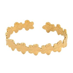 3Diamonds Flower Cuff Bracelet Bangle for Women Gold Color Flora Bangles Casting Aesthetic Couple Wrist Jewelry pulseras