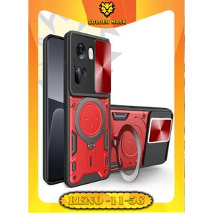 GOLDEN MASK جراب حماية مع باب جرار لحماية عدسة  الكاميرا المدرعة مدمج بزاوية 360 درجة - (احمر) (Oppo Reno11) جولدن ماسك لهاتف اوبو رينو 11