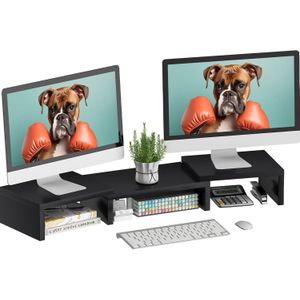 SUPERJARE Dual Monitor Riser, Adjustable Length and Angle Screen, Desktop Storage Organizer for Laptop Computer/TV/PC/Printer- Black