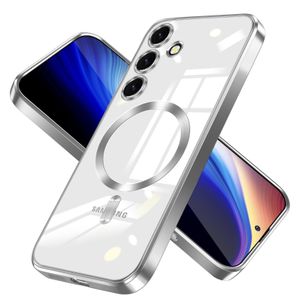 For Samsung Galaxy A24 Magnetic Case, Compatible with MagSafe, Built-in Camera Lens Protector, Luxury Plating Soft TPU Clear Shockproof Slim Thin Cover - Silver