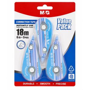 M&G Chenguang Correction Tape Value Pack – 3 Pack, 6m x 5mm Each, Instant Dry White Correction Tape for School, Office & Home - 1 Pack - No:ACT18080