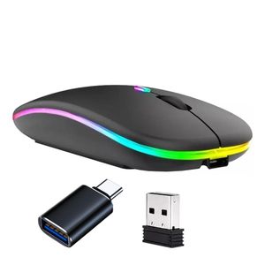 GtyGo ماوس لاسلكي قابل لإعادة الشحن ثنائي الوضع بتقنية البلوتوث 2.4G أسود مع محول Type C