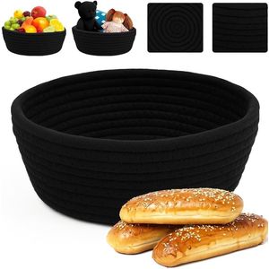 عياشة لتقديم الخبز مصنوعة من حبال القطن، وعاء تخزين دائري من ام زد، مقاس 26 * 9 سم، لون أسود
