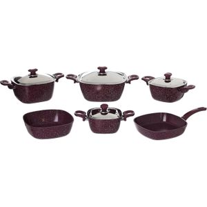 TOP CHEF "Top Chef" Granite Cookware square Set, 10 Pieces (Pot 18-20-24-28-pan26-tray26) Burgundy
