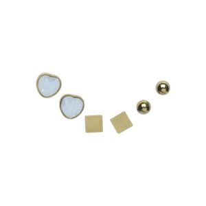 3Diamonds Stainless Steel Mixed Stud Earring Set, 6 Pieces For Women - Gold White