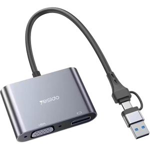 Yesido يسيدو HM15 محول USB/Type-C إلى HDMI أو VGA لتقسيم شاشة اللابتوب