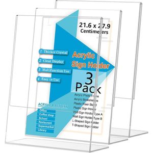 BEST MEDIA  3-Pack 21-6x27-9 cm Acrylic Sign Holders a Desktop Slant-Back L-Shape Plastic Paper Display Stand for menus or flyers- Standard - 3-Pack - Transparent