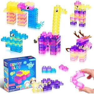  Magic Gummy Bloc Transparent Flexible Building Blocks for Kids, 20 Pieces  Ages 3+, Stretchable and Squeezable, Safe Soft Material, Clear Multi-Color, Promotes Motor Skills