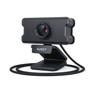 Aukey كاميرا ويب Full HD 1080P بدقة 1920  1080 بكسل مع ميكروفون رقمي مدمج واتصال USB 2.0 - موديل PC-W10 - لون أسود - مثالية للعمل عن بعد والاجتماعات والبث المباشر
