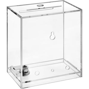 BEST MEDIA  Acrylic Donation and Suggestion Box with Lock Crystal Clear Freestanding or Wall-Mounted Display Box for Ballots Promotions or Feedback Secure Slot Lid with Keys Transparent Design