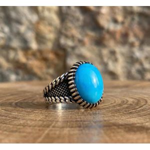 خاتم فضة ايطالى عيار 925 بحجر الفيروز السليمانى الطبيعى