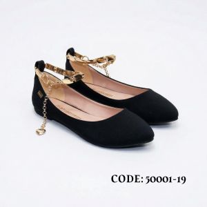 Elegant ballerina flats with a pointed toe and a heart-shaped ankle strap - Model 1001-19 - Black