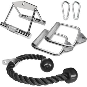 A2ZCARE Combo LAT Pull Down Attachment - Cable Machine Accessories for Home Gym with Multi Option: V-Handle, Tricep Rope, D-Handle, V-Shaped Bar, Curl Bar and Rotating Bar