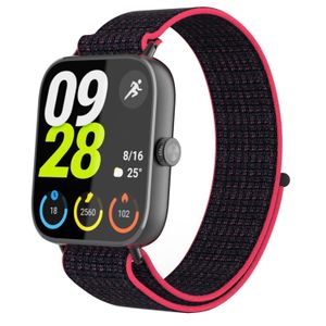 سوار ساعة ذكية، متوافق مع Redmi Watch 4/Redmi Watch 5/Xiaomi Smart Band 8 Pro/Band 9 Pro، من نايلون، تصميم جيد التهوية، مقاس قابل للتعديل - أسود وأحمر